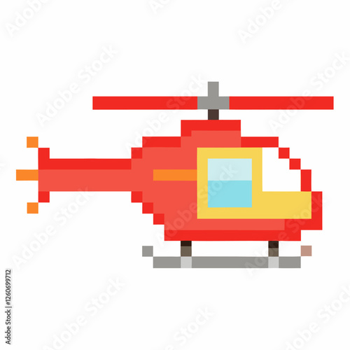 Pixel Art Red Helicopter Illustration in 8 Bit Retro Style