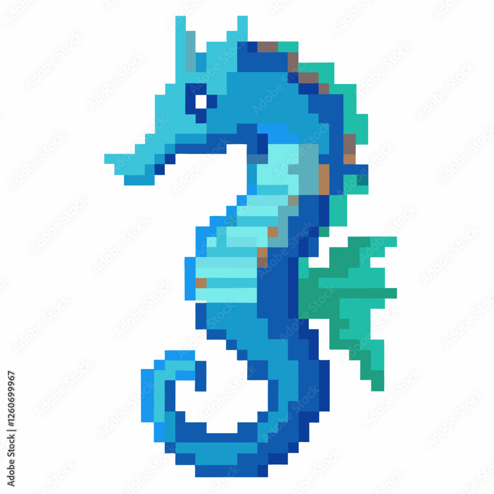Pixel Art Blue Seahorse Illustration Retro Ocean Themed Digital Artwork Pixel Art Blue Seahorse Illustration Retro Ocean Themed Digital Artwork