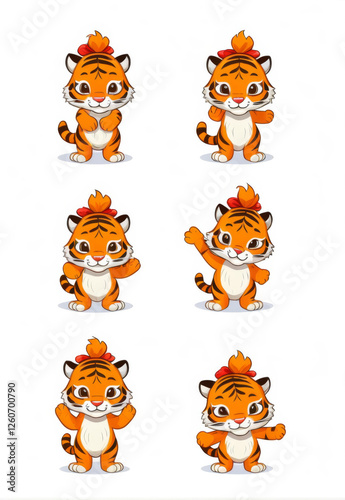 Cartoon flat hand-painted tiger image elements material for the Year of the Tiger photo