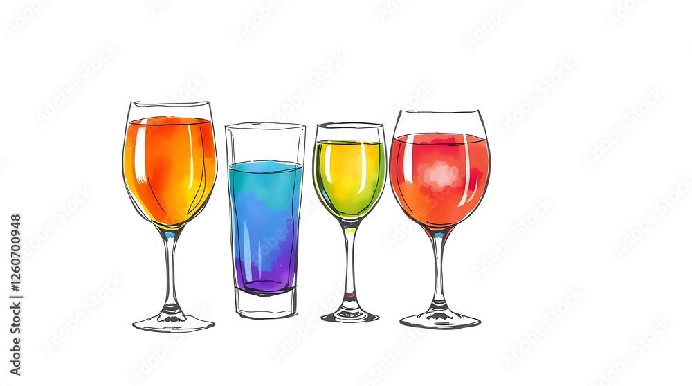 Composition with five glasses of drinks Composition with five glasses of drinks