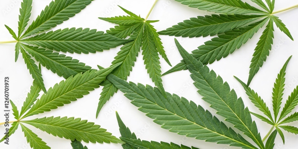 Fresh Cannabis Leaves Isolated on White Background in Top View Perfect for Herbal Imagery Fresh Cannabis Leaves Isolated on White Background in Top View Perfect for Herbal Imagery