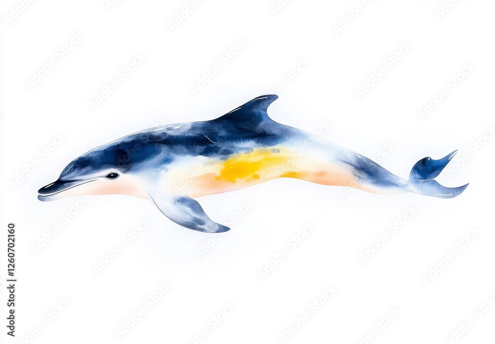 Fototapeta premium Colorful Watercolor Dolphin Illustration on White Background