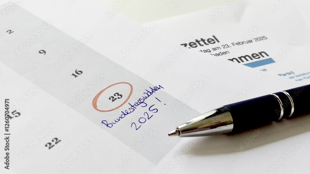 Close up of a calendar February 2025 and marked election voting day on the 23rd Close up of a calendar February 2025 and marked election voting day on the 23rd