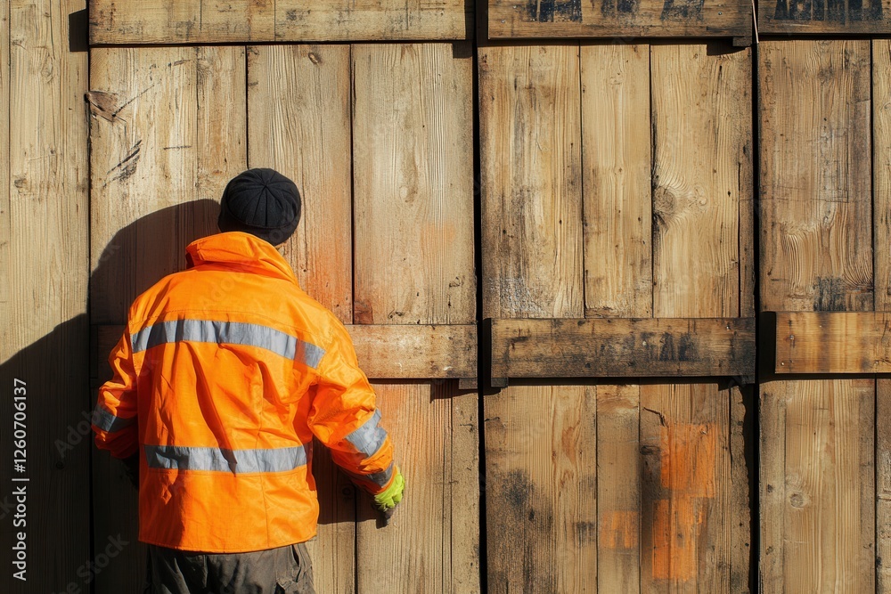 Worker in High Visibility Jacket Managing Cargo in Bright Lighting Worker in High Visibility Jacket Managing Cargo in Bright Lighting
