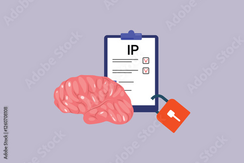 Protection of intellectual property concept. Colored flat vector illustration isolated.