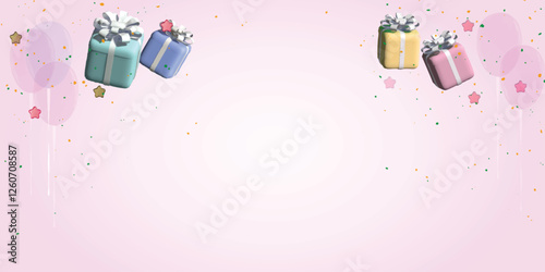 birthday background with colorful 3D gift box on pink 