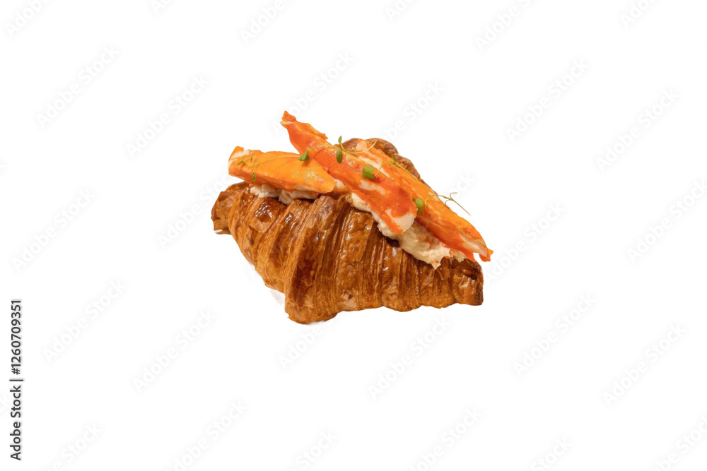 croissant with crab stick topping Isolated on white background croissant with crab stick topping Isolated on white background