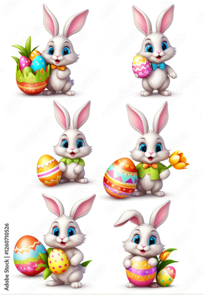 Obraz premium Easter Cute Cartoon Easter Bunny Elements
