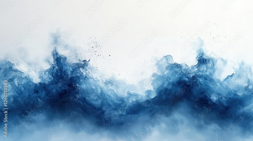 Icy watercolor splash with frosty blues and silvery gray creates serene and calming atmosphere. fluid movement of waves evokes sense of tranquility and depth Icy watercolor splash with frosty blues and silvery gray creates serene and calming atmosphere. fluid movement of waves evokes sense of tranquility and depth