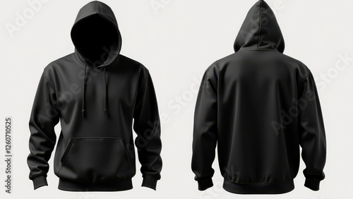 Obraz na płótnie Black hoodie front and back mockup showcasing the design and details of a plain black hoodie from both perspectives. w salonie