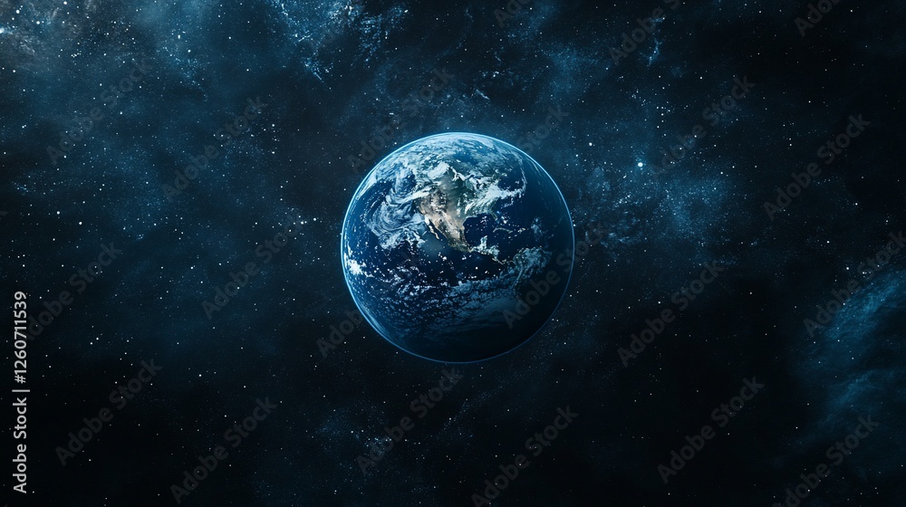 Fototapeta premium Earth in space, cosmic background, planet view, universe exploration, science