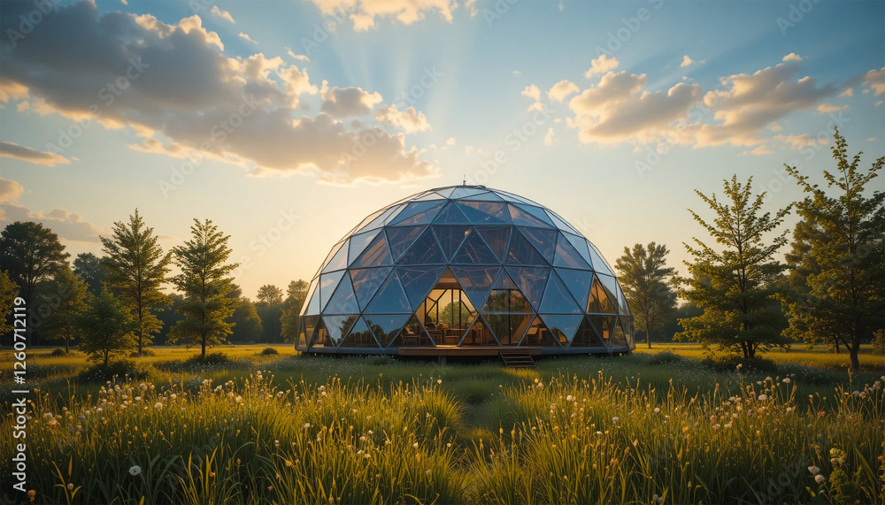 Fototapeta premium Futuristic geodesic dome structure with glass panels
