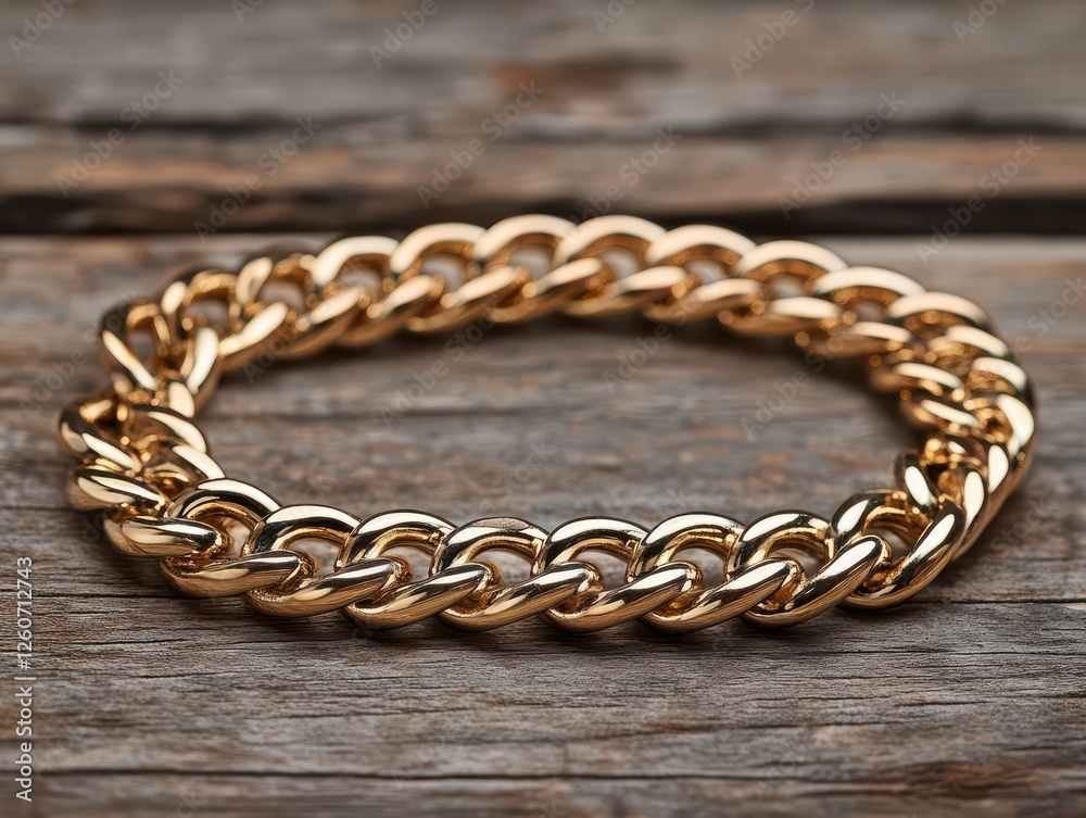 Obraz premium Heavy gold chains coiled elegantly on a polished wooden surface