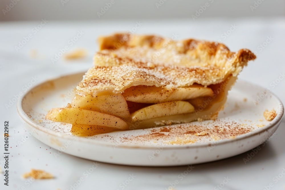 Slice of fresh apple pie on ceramic plate with cinnamon. Artificial intelligence image Slice of fresh apple pie on ceramic plate with cinnamon. Artificial intelligence image