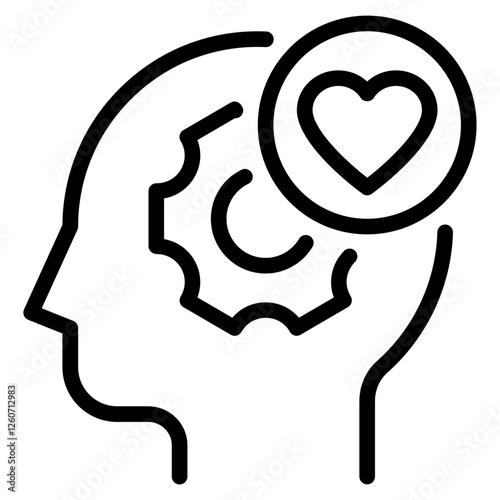 Stylized Icon of Brain with Heart and Gear
