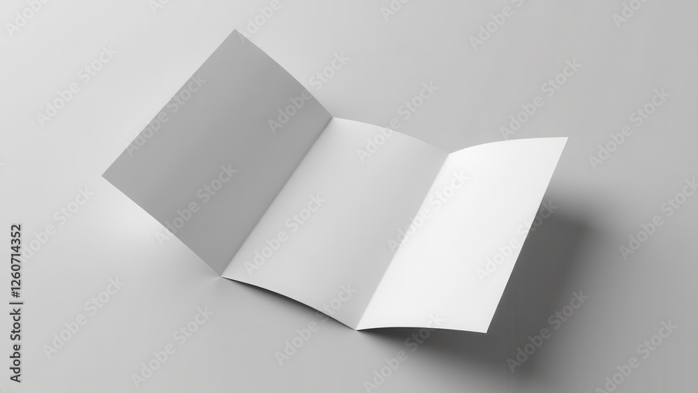 Double gate fold brochure mockup with three panels displayed on a light background.