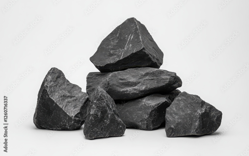 Monochrome Rock Pile: A series of smooth, dark gray boulders stacked together in a slightly irregular formation on a white background. Monochrome Rock Pile: A series of smooth, dark gray boulders stacked together in a slightly irregular formation on a white background.