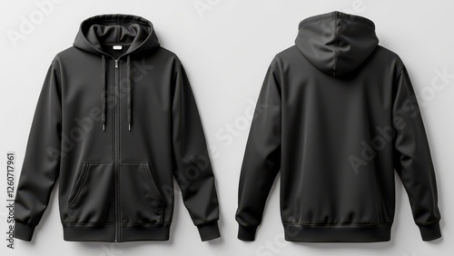 Obraz na płótnie Full zip up hoodie mockup front and back view in black color. w salonie