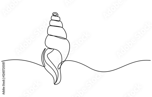 Continuous single line drawing of conch snail shell. Seashell symbol and banner of beauty spa and wellness salon in simple linear style