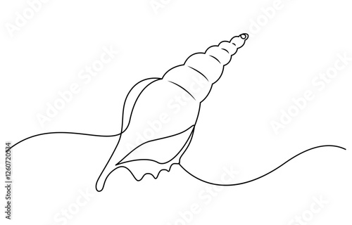 Continuous single line drawing of conch snail shell. Seashell symbol and banner of beauty spa and wellness salon in simple linear style