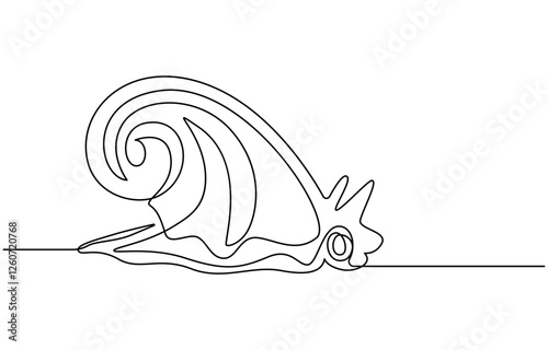 Continuous single line drawing of conch snail shell. Seashell symbol and banner of beauty spa and wellness salon in simple linear style