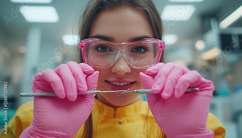 Smiling Woman Dentist Holding Dental Instrument