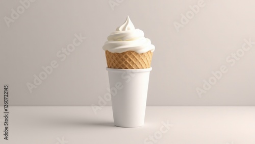 Obraz na płótnie Ice cream cone wrapper mockup featuring a waffle cone with soft serve ice cream placed in a white paper cup. w salonie