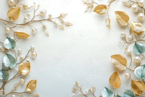 Fototapeta Naklejka Na Ścianę i Meble -  3d illustration Luxury 3d jewelry diamond flower swan white silk background wall Decors.a beautiful 3d wallpaper can be use in home wall decoration Gold Flowers Crystal with butterfly Wallpaper.