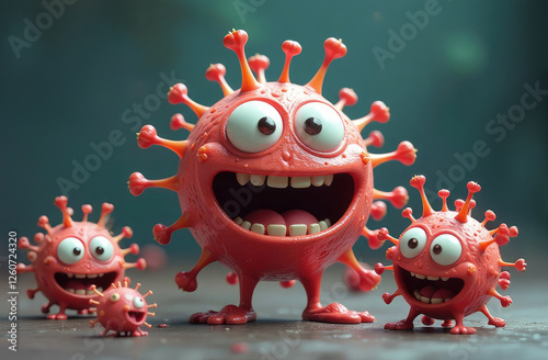 Cartoon bacteria, microbes and viruses on dark background. Pathogenic Microorganisms Characters