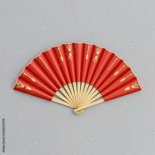 Red fan with yellow and red details on top. photo