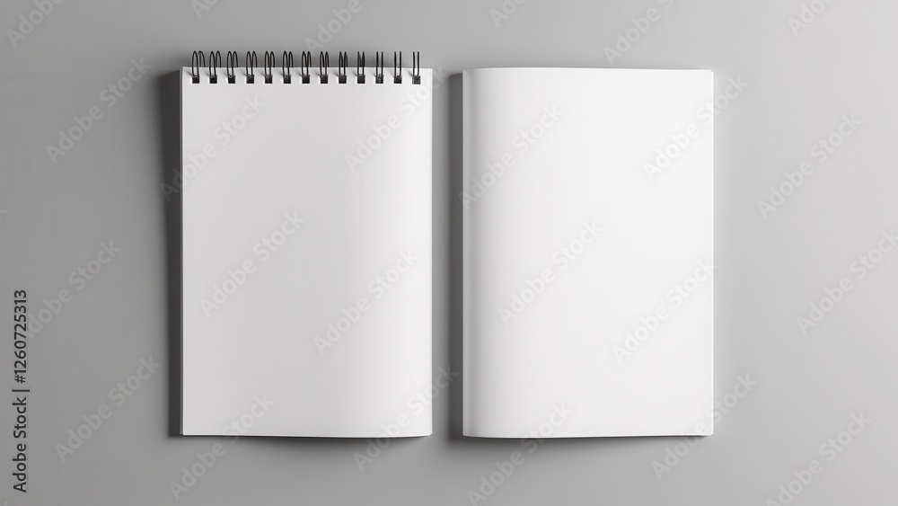 Notebook mockup front and back on a gray background. Notebook mockup front and back on a gray background.