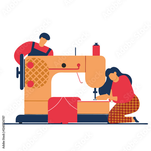 Happy Labor Day. Sewing Machine and Diligent Textile Workers cloth craft fabric   