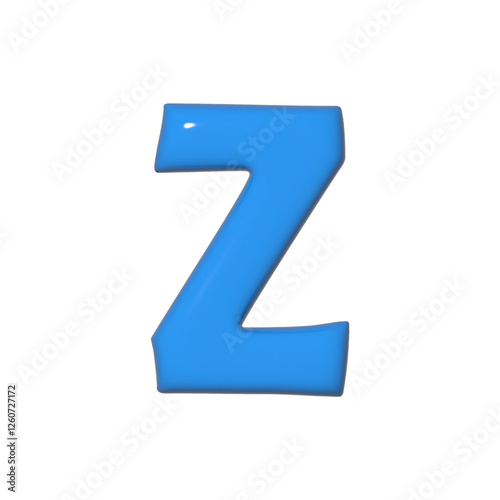 A vibrant blue glossy letter Z stands out against a stark white background its playful design ideal for educational or creative projects