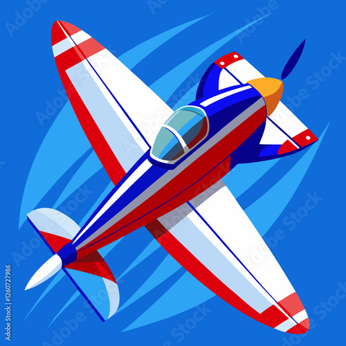 Red, Blue, and White Aerobatic Aircraft Performing Inverted Flight - Vector Illustration