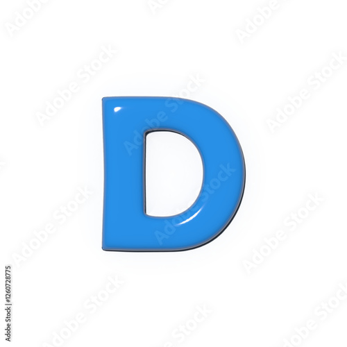 The letter 'D' rendered in a shiny blue hue The simple design is isolated on a clean white background highlighting the letter's smooth curves and form