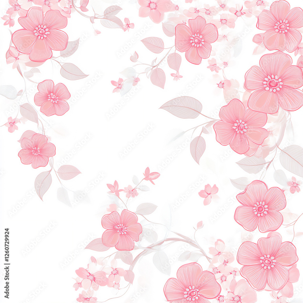 cute pastel pink floral background with flowers and leaves on the edges, cute pastel pink floral background with flowers and leaves on the edges,