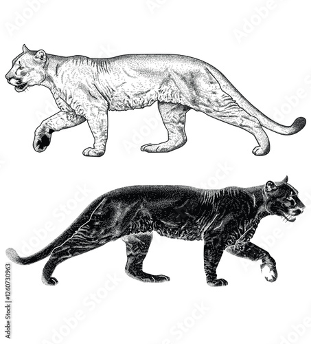 Hand drawn mountain lion walking