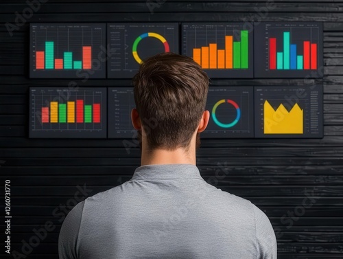 content marketing videos analytics. Content marketing professional presenting video performance data in a sleek corporate setting