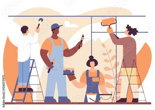 Labor Day Mural. Artists Honoring Workers with Art unity design vector graphic  