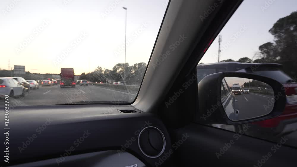 video of the rear-view mirror showing traffic and car circulation video of the rear-view mirror showing traffic and car circulation