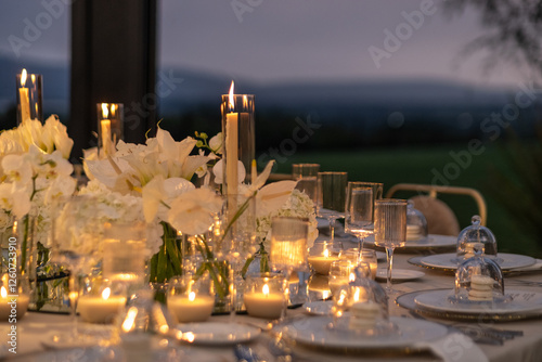 Εκτύπωση καμβά candlelit dining table setting against mountain landscape