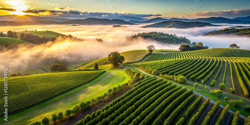 Yarra Valley Vineyard Drone Photography: Misty Morning Rolling Hills photo