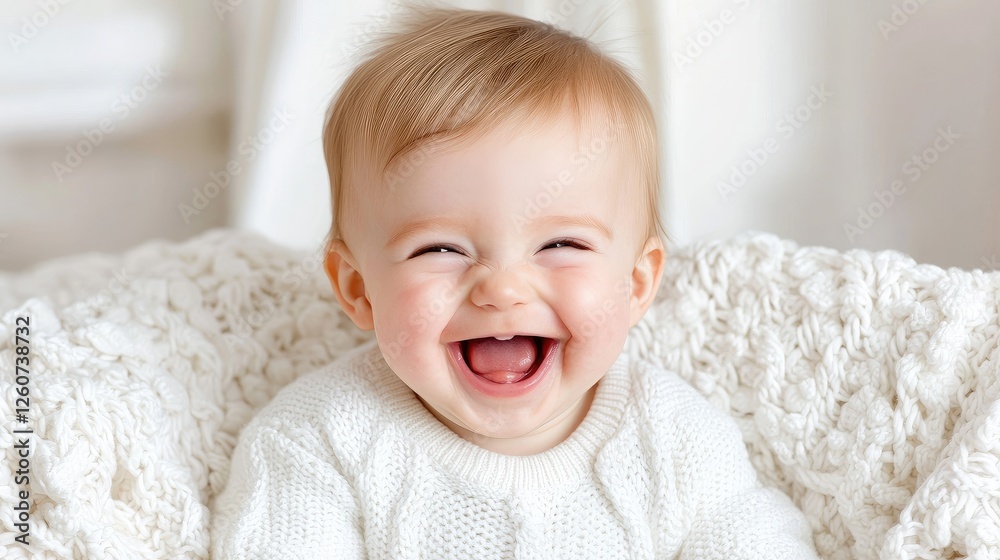Baby girl laughing, cozy blanket, indoor portrait, happy, adorable Baby girl laughing, cozy blanket, indoor portrait, happy, adorable