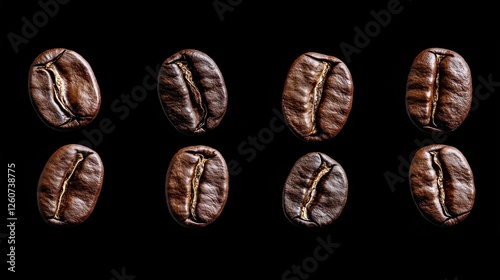 Coffee beans, close-up, various angles, dark background, high quality image, stock photo photo