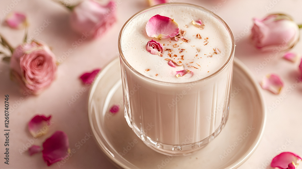 Elegant rose-infused beverage, perfect for a soothing and visually appealing indulgence. Drink with flowers. Elegant rose-infused beverage, perfect for a soothing and visually appealing indulgence. Drink with flowers.