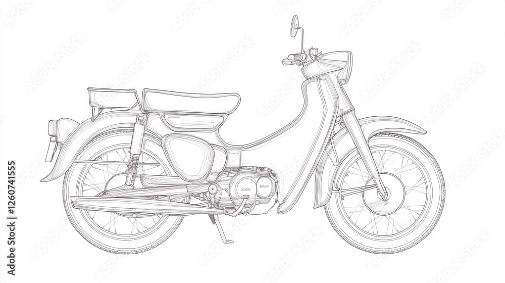 Fototapeta premium Vintage Motorcycle Line Art Drawing