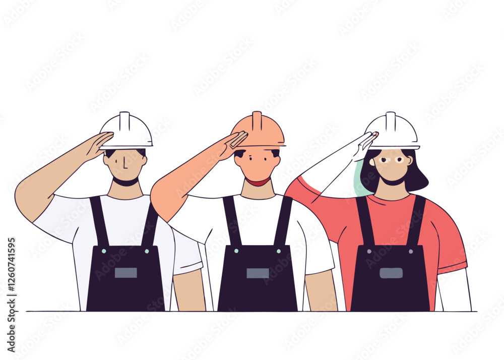 Hard Hat Heroes. Celebrating Labor Day with Pride. Team Group Unity Vector Design Hard Hat Heroes. Celebrating Labor Day with Pride. Team Group Unity Vector Design