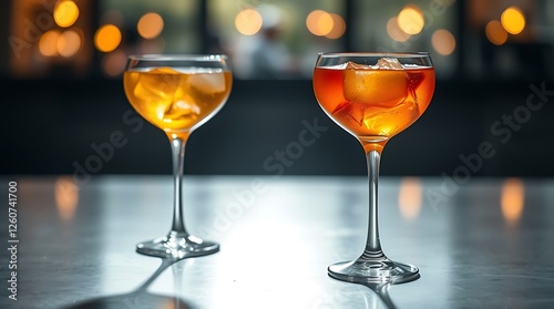 Glasses with alcoholic cocktail drinks
