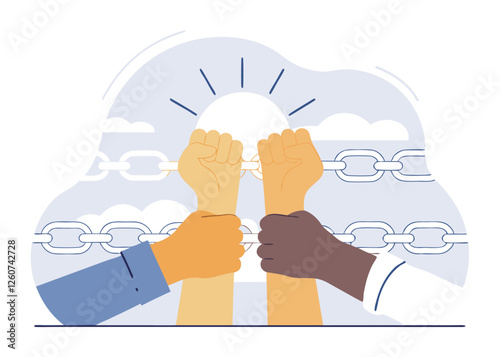 United Hands. Diverse Ethnicities Gripping a Chain for Labor Day unity power    