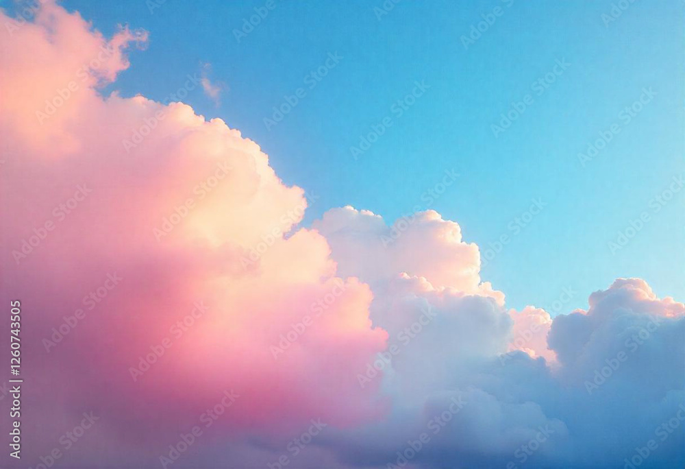 Colorful cloudy sky with pink and blue hues, fluffy clouds against a bright, sunny background Colorful cloudy sky with pink and blue hues, fluffy clouds against a bright, sunny background
